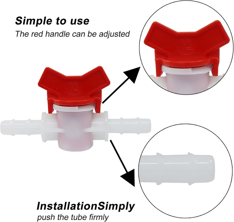 OSVJE 2PCS 3/8" ID in Line Hose Barbed Ball Valve Shut-Off Switch - Stable Plastic, Easy Installation, Leak-Free Design for Aquarium, Garden, and Micro Irrigation Systems, White - Image 3